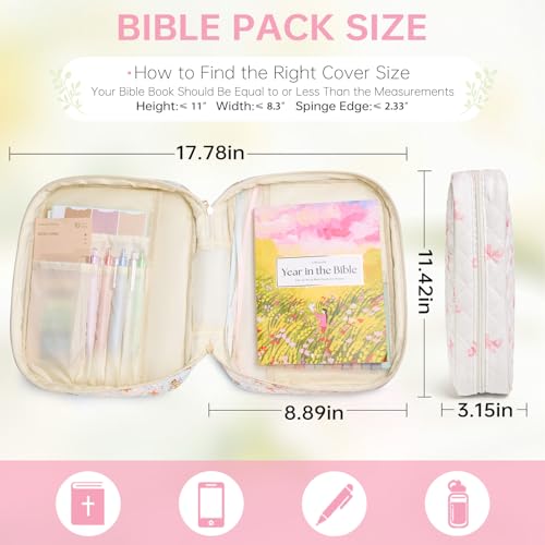 Bible Cover Case for Women Large Bible Cover with Durable Handle Quilted Bible Carrying Case for Girls Bible Study Supplies Accessories (Pink Bow, Pink Bow) - color: Pink Bow