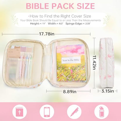 Bible Cover Case for Women Large Bible Cover with Durable Handle Quilted Bible Carrying Case for Girls Bible Study Supplies Accessories (Pink Bow, Pink Bow) - color: Pink Bow