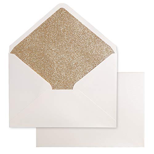 PONATIA 50 Pack A7 Envelopes, 5.25 x 7.25'' Gold Glitter Shinny Envelopes - color: Shiny Ivory+Gold Glitter