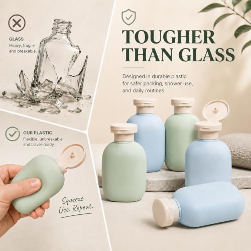 DEMORA 3.4oz Refillable Empty Plastic Travel Bottles Set, 8 Pcs Leak Proof Squeeze Bottles with Flip Cap, TSA Approved Travel Containers for Shampoo, Conditioner, Lotion, Toiletries