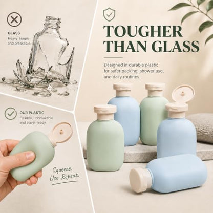 DEMORA 3.4oz Refillable Empty Plastic Travel Bottles Set, 8 Pcs Leak Proof Squeeze Bottles with Flip Cap, TSA Approved Travel Containers for Shampoo, Conditioner, Lotion, Toiletries