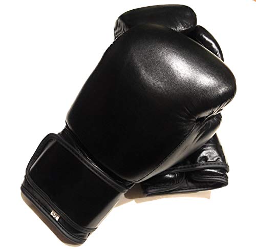Top Grade Leather Boxing Gloves for Men and Women - Muay Thai Training Kickboxing Fighting Multi Layer Foam Sparring Gloves - Safety Strap Boxing Gloves with Black Palm 20oz, 22oz, 24oz - size: 22oz