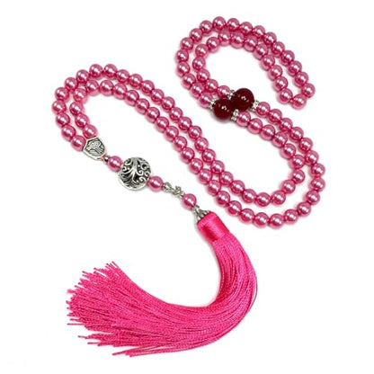 Special Prayer Beads Series -99 beads- Tesbih Tasbih Tasbeeh Misbaha Masbaha Subha Sebha Sibha (Syntetic Fuchsia Pearl -7 mm 99 Beads-) - color: Syntetic Fuchsia Pearl -7 mm 99 Beads-