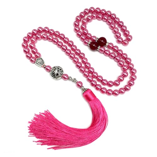 Special Prayer Beads Series -99 beads- Tesbih Tasbih Tasbeeh Misbaha Masbaha Subha Sebha Sibha (Syntetic Fuchsia Pearl -7 mm 99 Beads-) - color: Syntetic Fuchsia Pearl -7 mm 99 Beads-