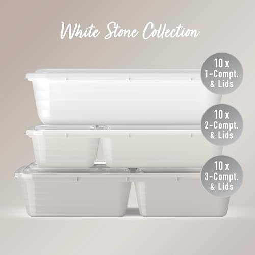 Bentgo Prep 60-Piece Meal Prep Kit - Reusable PFAS & BPA-Free Food Containers, 1-Compartment, 2-Compartment, & 3-Compartments - Microwave, Freezer, & Dishwasher Safe (White Stone) - color: White Stone
