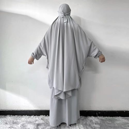 ODIZLI Two Pieces Jilbab and Dress for Muslim Women Long Khimar and Skirt Available for Prayer - color: Light Gray