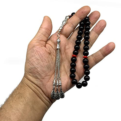-Gentle Men Collection- Prayer Beads-Worry Beads-Tesbih-Tasbih-Tasbeeh-Misbaha-Masbaha-Subha-Sebha-Rosary (Shiny Black Glass -10 mm 33 Beads-) - color: Shiny Black Glass -10 mm 33 Beads-