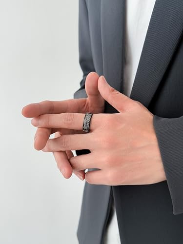 Hipunk Stainless Steel Islamic Muslim Shahada Ring - Mohammad Arabic Letter Rings Band Prayer Religious Calligraphy Ayatul Kursi Allah Rings Eid Ramadan for Men Women Size 9-12 - color: Black