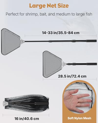 Pawfly Fishing Net with Collapsible Aluminum Handle and Nylon Mesh for Aquarium Pond Freshwater and Saltwater, Minnow Net for Bait and Trout, Portable Fishing Landing Net - size: 10" x 13"