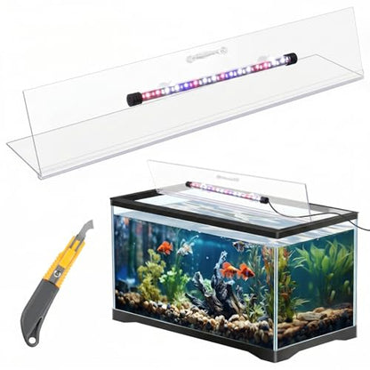 Sieral Aquarium Lids Polycarbonate Canopy with LED Light Without Center Brace Aquariums Cover Fish Tank Lid with a Hook Knife(Clear,20x10in) - color: Clear, size: 20x10in