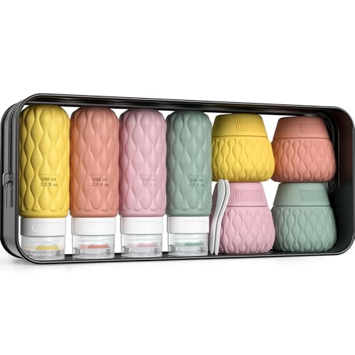 Travel Bottles for Toiletries Silicone Travel Size Containers 3.4oz 1.7oz - color: Pink Yellow-3.4oz/1.7oz