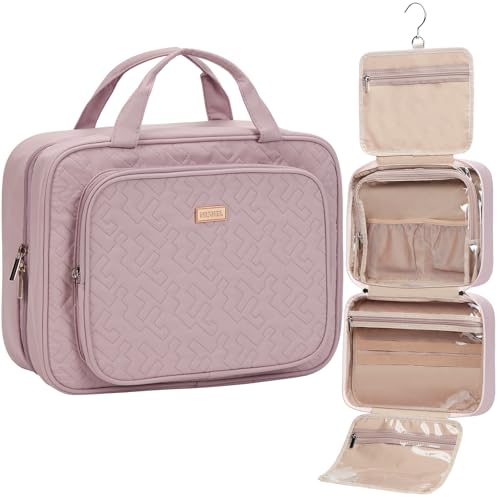 NISHEL Travel Toiletry Bag for Women Hanging Organizer Makeup Case Pockets - color: Peach-Pink, size: Large