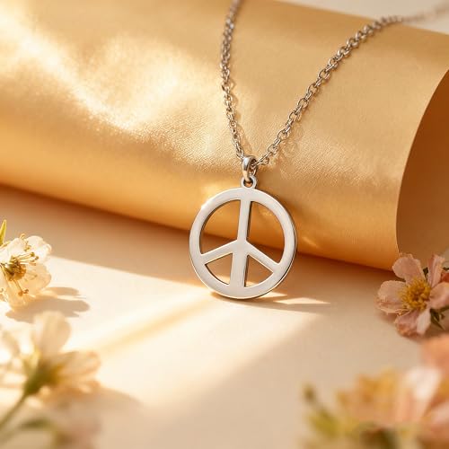 Dainty Silver Necklace for Women - Ankh Jesus Horse Celtic Cross Necklace for Women, Dainty Charm Spider Christian Gifts for Friends Sister Mom, Birthday, Christmas, Mother's Day, Graduation Gifts - style: Peace