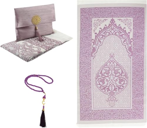 Premium Area Rug for Islamic Prayers - Muslim Prayer Mat and Rug for Men with Arabic Gifts - Traditional Islamic Prayer Rug Islam - سجادة صلاة Included - color: Lilac