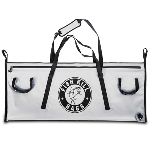 Insulated Fish Cooler Bag - Waterproof Leakproof PVC fishing Kill Bag with Carry Handles - Portable Fishing Cooler heavy bag for Boat & Kayak Use - size: (100 QT) 50" x 20"