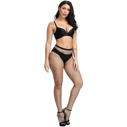 Bestjybt Womens Fishnet Tights High Waist Mesh Fish Net Stockings Pantyhose | Cool Pattern, Sexy, Perfect For Daily Use, Costume Halloween Cospaly, Versatile, Stretchy, Non-Itchy, Great Fit - color: Black Medium Hole