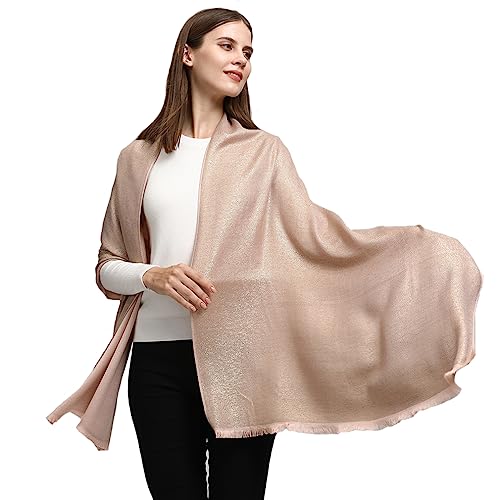 LMVERNA Women's Sparkling Metallic Soft Pashmina Shawls and Wraps Scarf in Solid Colors - color: Champagne-gold