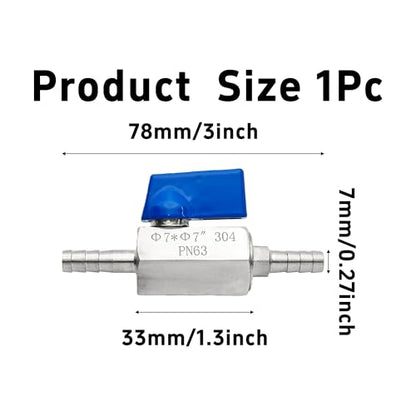 1/4” 304 Stainless Steel Mini Barb Ball Valve, Hose Shut Off Valve with Clamps, Corrosion Resistant Shut-Off Switch for Water, Gas, Fuel, Drip Irrigation, Aquariums - size: 1/4”