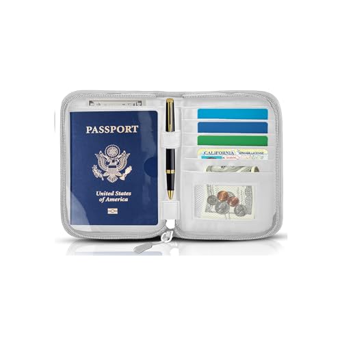 Passport Holder for Travel, RFID Blocking Wallet for Couples Men and Family - color: Grey