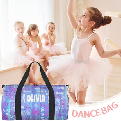 Custom Named Dance Ballet Bag, Gradient Blue Galaxy Shiny | Gym Bag Sports Travel Duffle Bag Tote Carry On Weekend Sports Travel - color: Gradient Blue