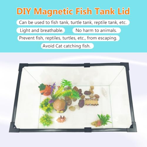 Magnetic Fish Tank Lid Dark Grey Frame Grey Fiberglass Mesh, DIY Aquarium Lid Adjustable Size Fit Tank Size Max 35''x19'' for Preventing Fish from Jumping Out and Reptile Escaping - color: Dark Grey Frame Grey Fiberglass Net