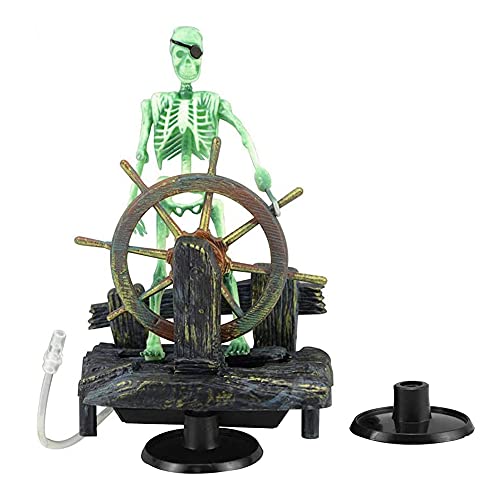 Aquarium Ornament Pirate Captain, Skeleton Seaman Landscape Fish Tank Decor, Undersea Air-Driven Aquatic Ornament Decorations for Home Fishing Tank/Arts Crafts/Decorating（Green）