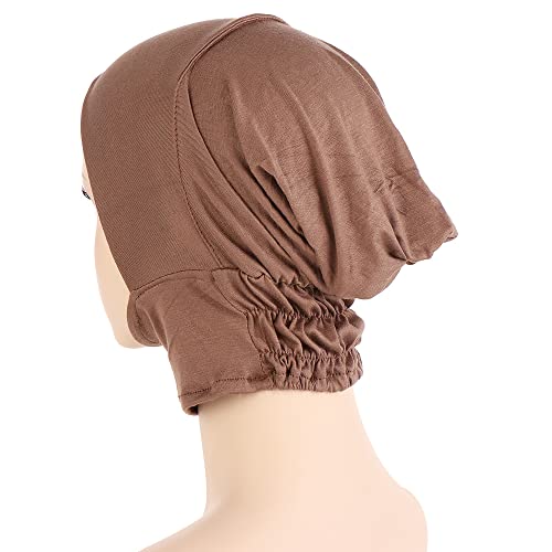 4pcs Muslim Inner Cap Stretch Turban Bonnet Underscarf Full Cover Hijab Neck Cover Head Wear - color: Navy Gray Coffee Camel