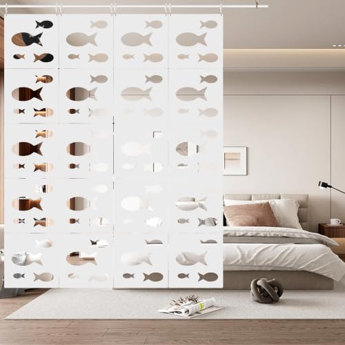 12Pcs Hanging Room Divider Made of High Density Polyester Fiber Panels for Decorating Bedroom Living Dining Room Kitchen Office Restaurant Home Hotel Decor（Fish-White） - color: White, size: Fish
