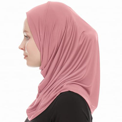 Plain Ready To Wear Amira Hijab for Women - Muslim Instant Amira Jersey Scarf – Soft Muslim One Piece Instant Hijab Headscarf - color: Soft Pink