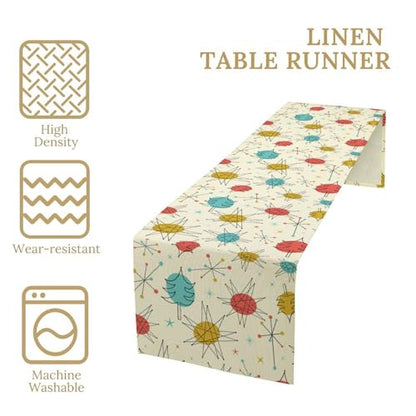 Mid Century Modern Table Runner,Abstract Aesthetic Geometric Mid Century Retro Modern Patterns Printed Linen Table Runner for Kitchen Dining Room Holiday 13x36 Inch - color: Mid Century-2, size: 13x36 Inch