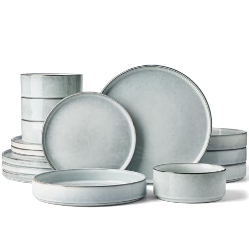 Famiware Annecy 16-Piece Dinnerware Set with Pasta Bowls, Grey Blue - color: Grey Blue, size: Service for 4 (Include Pasta Bowls)