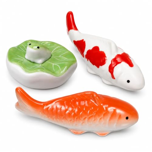 Garneck 3pcs Ceramic Floating Fish Decor: Koi Fish Aquarium Ornaments Porcelain Garden Pond Figurines Leaf Pad Goldfish Water Fountain Birdbath Bowl Tank Accent for Indoor Outdoor