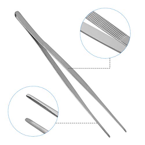 8 inch Long Kitchen Tweezers Stainless Steel, Chef Cooking Tweezers Tongs | Metal Tweezers Silver with Precision Serrated Tips Pincette for Baking Sea food, Bar Tweezer - size: 8"