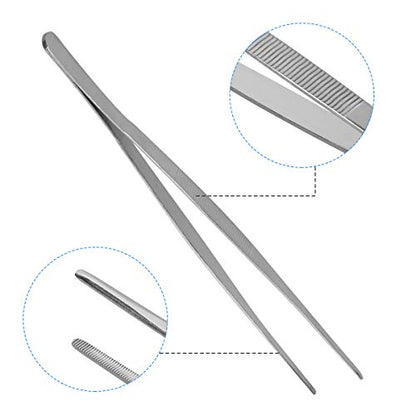 8 inch Long Kitchen Tweezers Stainless Steel, Chef Cooking Tweezers Tongs | Metal Tweezers Silver with Precision Serrated Tips Pincette for Baking Sea food, Bar Tweezer - size: 8"