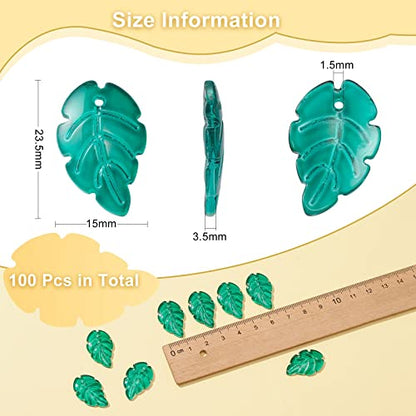 LiQunSweet 100 Pcs Glass Crystal Green Leaf Charms Small Drop Dangle Plant Leaves Pendants for Necklace Bracelet Jewelry Making DIY Crafting - 23.5x15mm - color: Leaf_23.5x15mm_Green