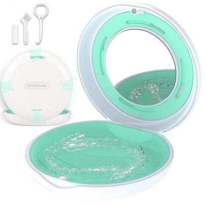 Retainer Case, Slim Aligner Case with Adjustable Vent Holes and Mirror, Compatible with Invisalign, Night Guard and Mouth Guard, Premium Retainer Case, With Aligner Remover Tool, Chew & Brush, White - color: Round: White