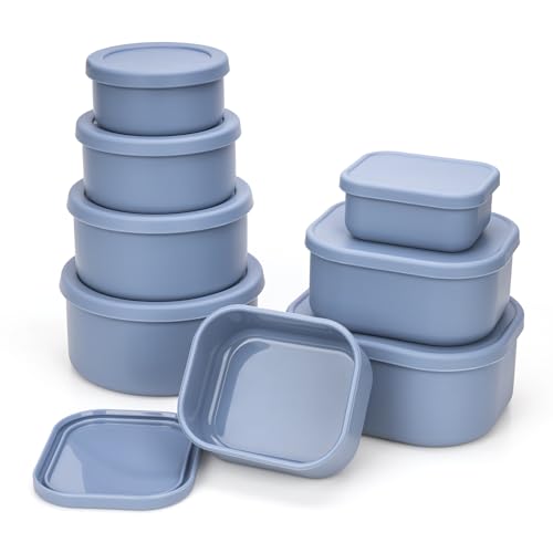 100% Silicone Food Storage Containers with Lids, 8 Pack, 10oz to 51oz, Reusable Leakproof Nesting & Stackable Silicone Bento Lunch Box, Microwave Freezer Dishwasher Oven Safe, BPA Free, Slate Blue - color: Slate Blue | 8 Pack