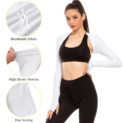 Grevosea 2 Pack Cooling Shawl Arm Sleeves UV Protection Sun Sleeves Sun Protection Arm Sleeve with Finger Hole for Women - color: White