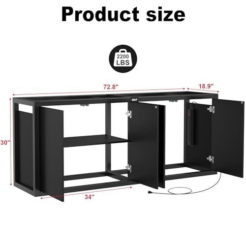 GDLF 125-150 Gallon Large Fish Tank Stand, Metal Aquarium Stand | 72.8"x18.9" Frame, Supports 2200 lbs, Heavy-Duty Metal Stand, Open Sump Storage, Fish Supplies Storage, 8-Outlet Power Strip