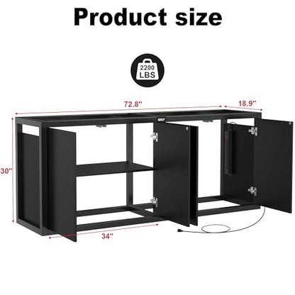 GDLF 125-150 Gallon Large Fish Tank Stand, Metal Aquarium Stand | 72.8"x18.9" Frame, Supports 2200 lbs, Heavy-Duty Metal Stand, Open Sump Storage, Fish Supplies Storage, 8-Outlet Power Strip