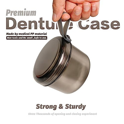 Uouovo Upgraded Large Denture Bath Box Cup No-Leak Denture case Retainer Cleaning Box Complete Clean Care for Dentures Clear Braces Mouth Guard Night Guard & Retainers (transparent grey) - color: transparent grey