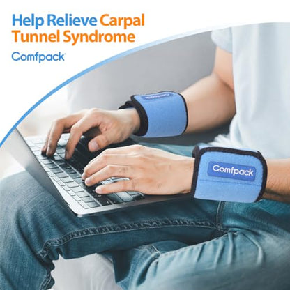 Comfpack 2 Packs Cold Therapy Wrap for Pain Relief, Reusable Gel Ice Packs for Foot Plantar, Wrist, Ankle, for Sprains, Muscle Pain, Bruises, Injuries, Blue - size: Blue, style: 2 Sleeves + 2 Gel Packs