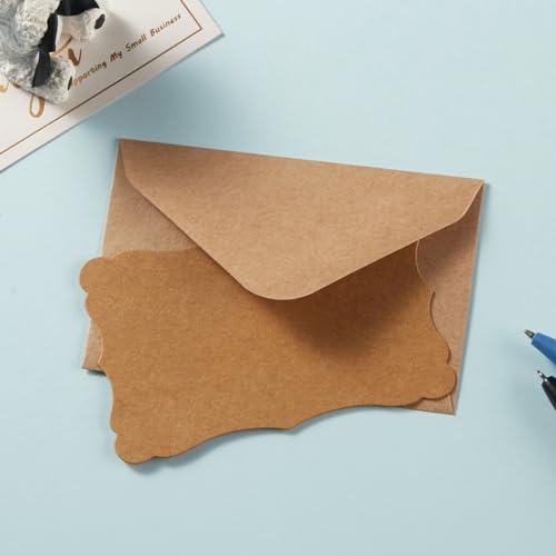 100 Pack Mini Envelopes with Blank Note Cards, Brown | 4 x 2.7 Inches, Self-Adhesive, Small Business Card Size - color: Brown