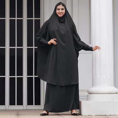Abayas for Women Muslim Chiffon Prayer Burqa Dress Burkas for Women Muslim Hijab Dress Full Length Islamic Veil Abaya Set - color: Black
