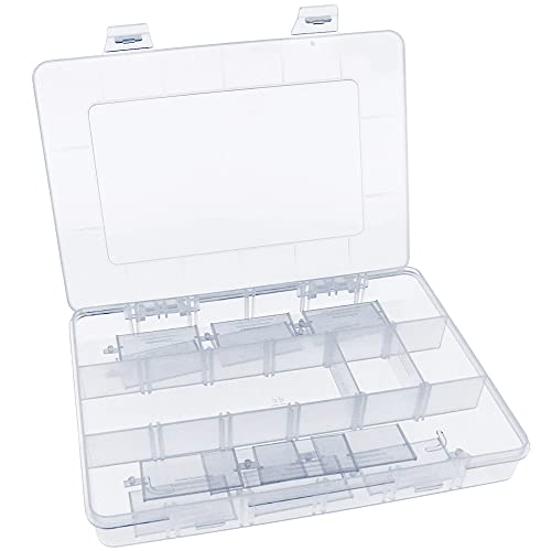 Xiaoyztan 18-Grid Clear Plastic Organizer with Adjustable Dividers | 18-grid clear organizer with adjustable dividers for jewelry, beads, tackle, and crafts - size: 7.9x5.7x1.1 in