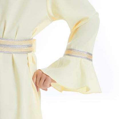 Girls Abaya Muslim Dress Hijab Islamic Kids Kaftan Long Sleeve Modest 2 Piece Set Prayer Gown Middle East A2 - color: Yellow, size: 13-14 Years