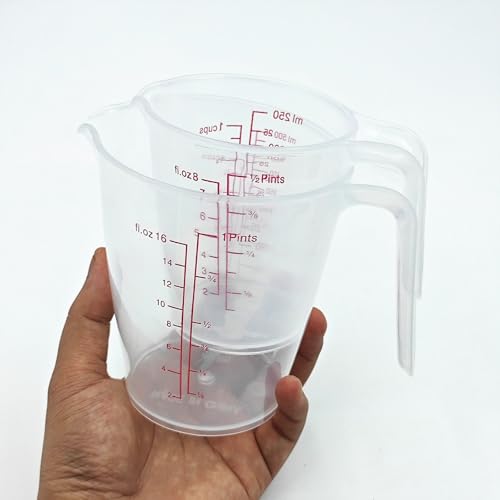 Plastic Measuring Cup 2Pcs 250/500ML Measuring Mug 8/16oz with Handle Graduated Pitcher for Baking Flour Oil Powder Cooking Kitchen Measure Container (250+500ML) - color: 250+500ML