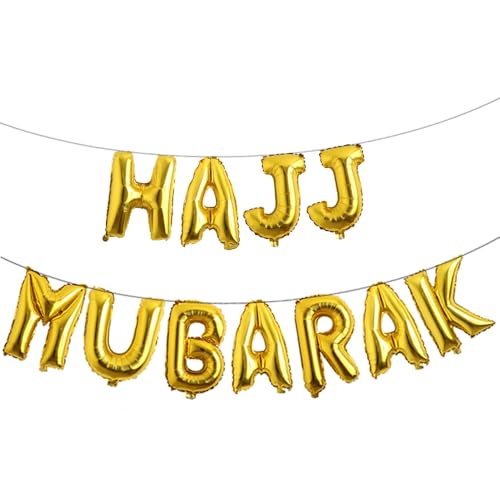 HAJJ MUBARAK Party Balloon for Festival Gathering Decorations Eid Mubarak Party Supplies Decorations (HAJJ MUBARAK Gold) - color: Hajj Mubarak Gold