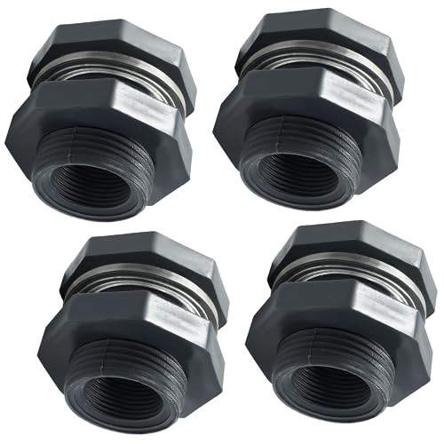 4pcs NPT3/4 PVC Bulkhead Fitting, 3/4 Inch | Plastic Water Tank Connector, Threaded Thru-Bulk Pipe Fittings, For Rain Barrels, Aquariums, Bucket, Hose Adapter - color: 4pcs, size: 3/4 Inch