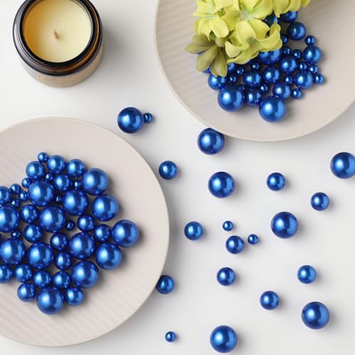 UDU 200 Pcs Vase Filler Pearl Beads No Hole Faux Polish Pearls for Centerpieces Vases Beads for vases Home Birthday Wedding Party Table Decor (Blue) - color: Blue